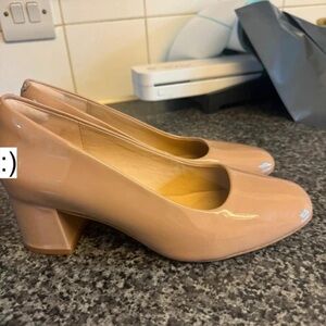 Clarks Nude Patent Block Heels